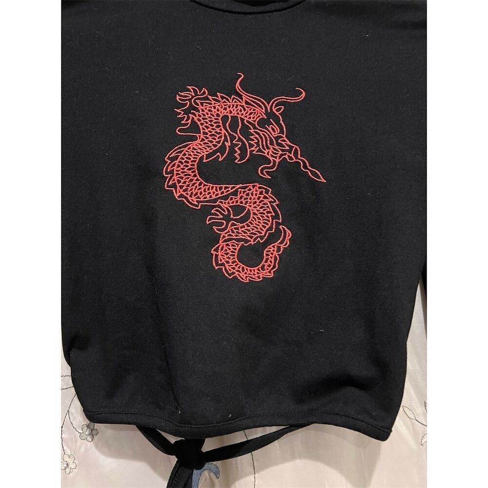 Beisat Women's M Black Dragon Print Backless Crop Tee Y2K Style - Picture 3 of 6